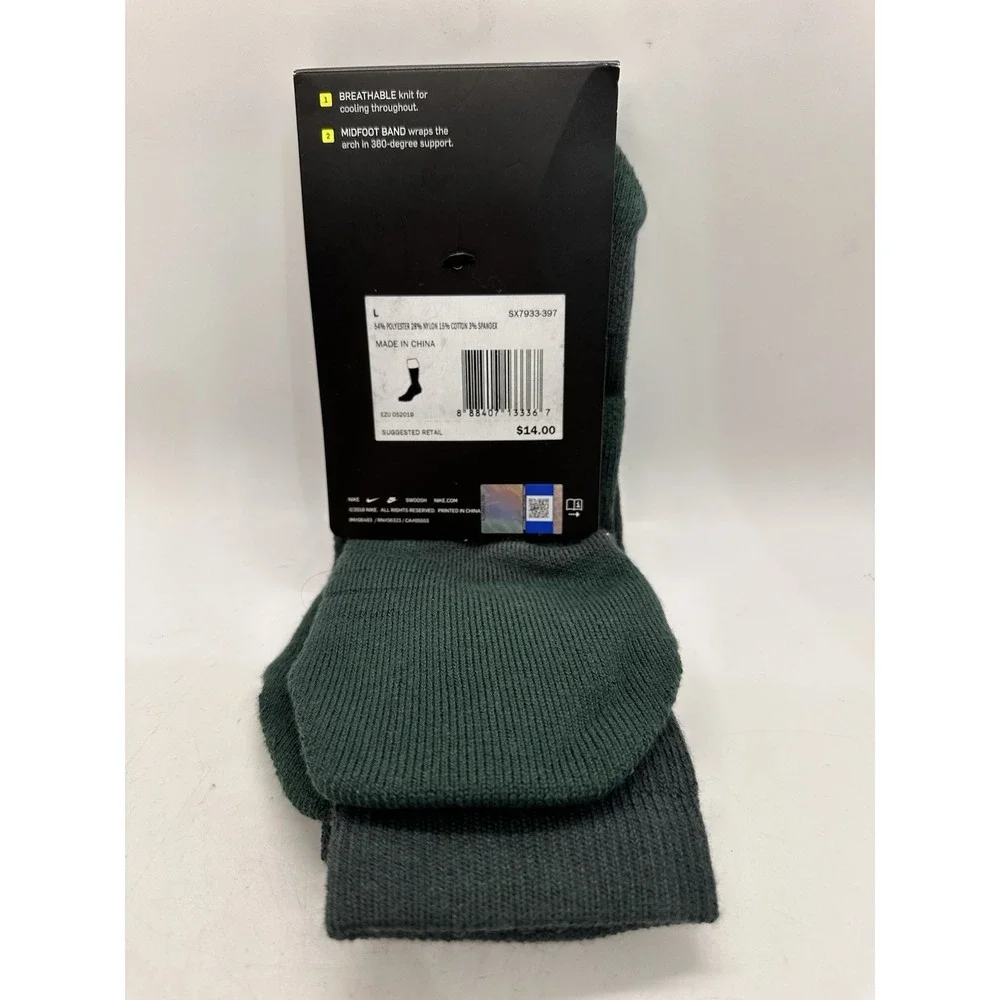 Nike Elite Crew Socks Michigan State Spartans Green White Size L Men 8-12 NWT‎